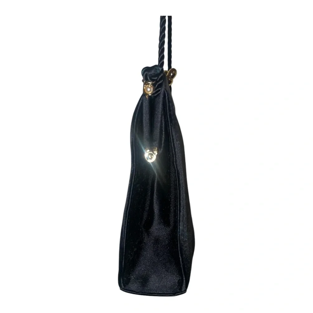 Neiman Marcus Elegant Satin Black Evening Bag - Picture 2 of 5
